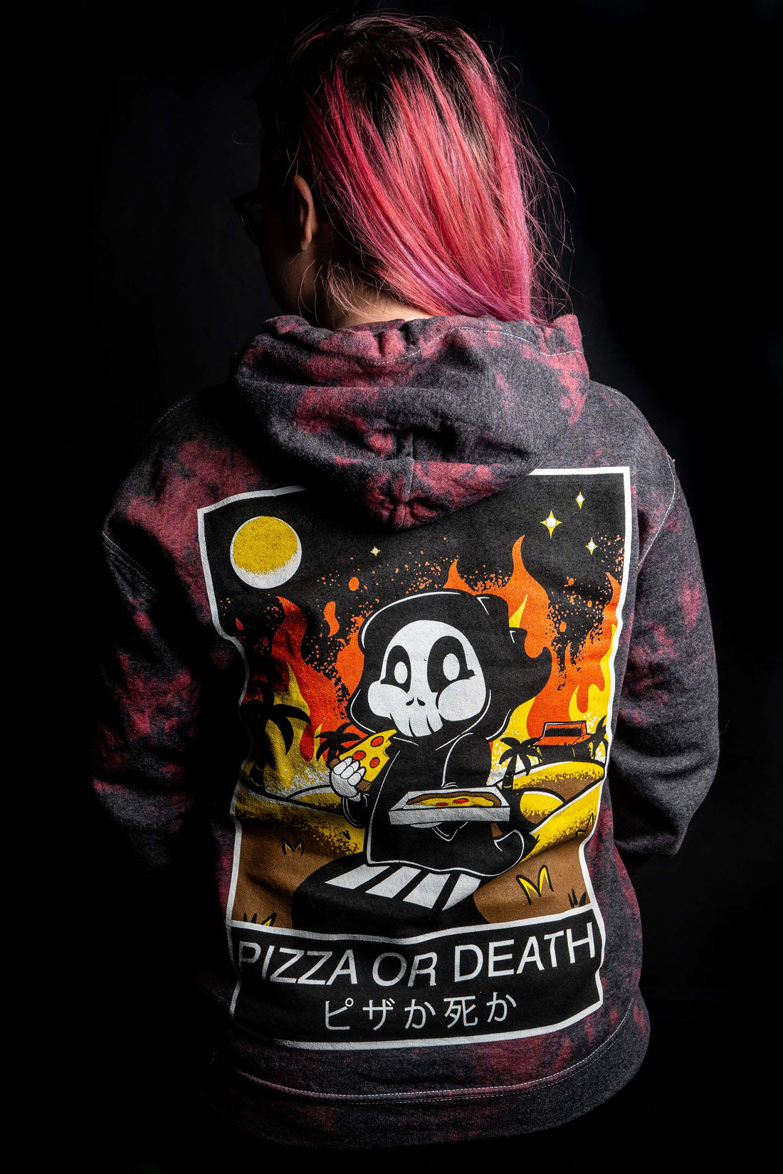 "Pizza or Death" Red Crystal Dyed Unisex Hooded Sweatshirt (Limited Edition)